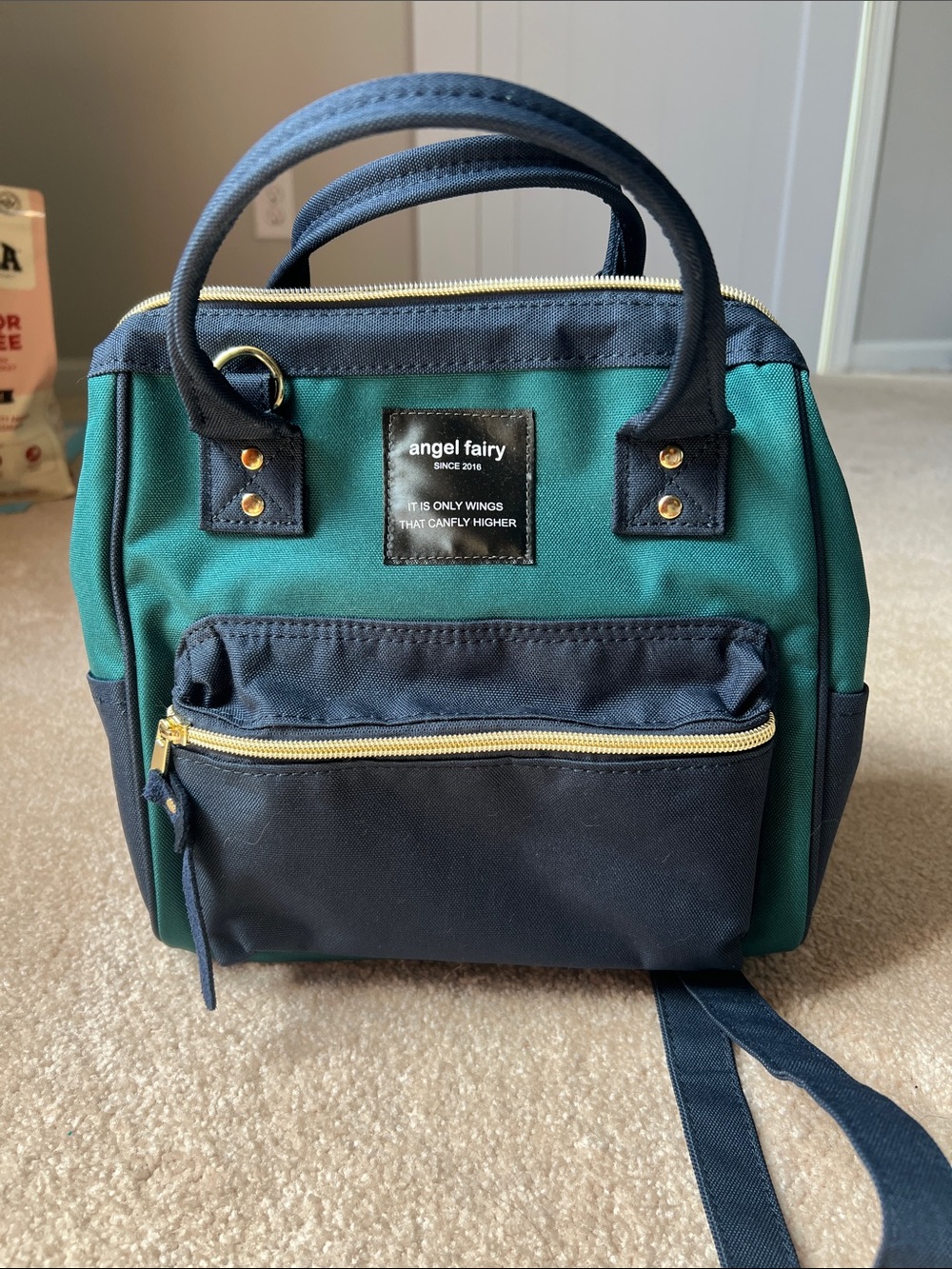 Angel Fairy Teal and Navy Canvas Tote Bag